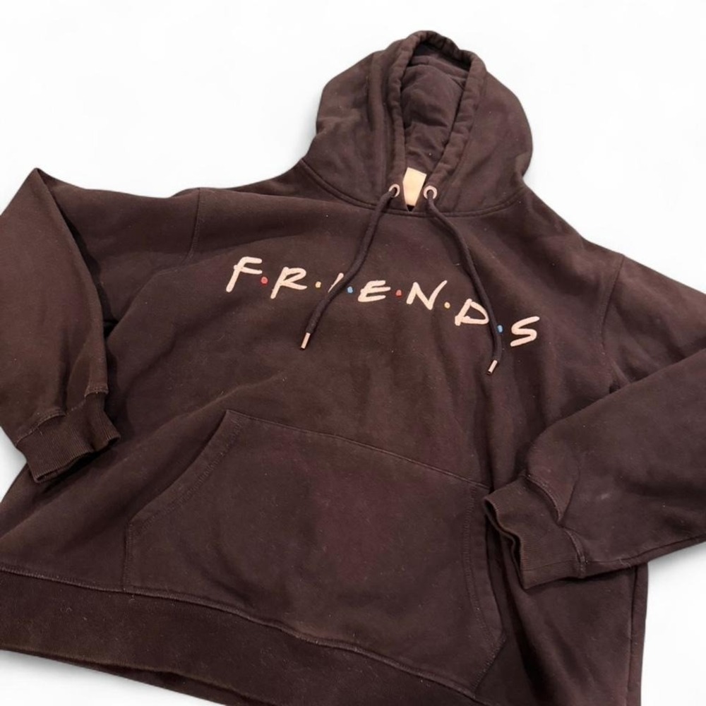 H&M Friends TV Show Graphic Hoodie Brown Oversized Sweatshirt Womens Large LOGG